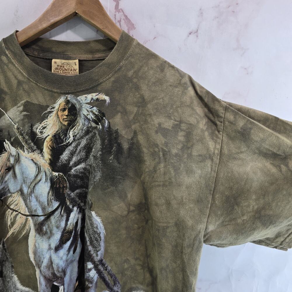 The Mountain T Shirt Mens Large Green Wolf Native American Indian White Horse - Picture 10 of 11